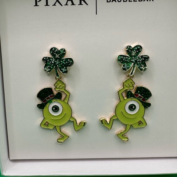 BaubleBar Pixar Disney Mike Wazowski St Patricks’s Day earrings NIB - Picture 3 of 5